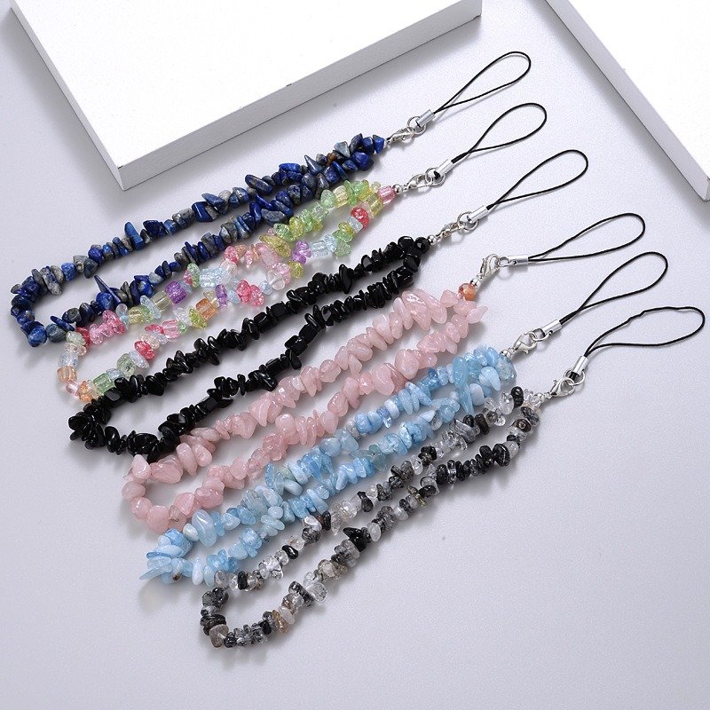 Clear Beaded Mobile Phone Strap Chain Cell Phone Charm Handmade Ins Natural Stone Irregular Crystal Mobile Phone Pendant Women