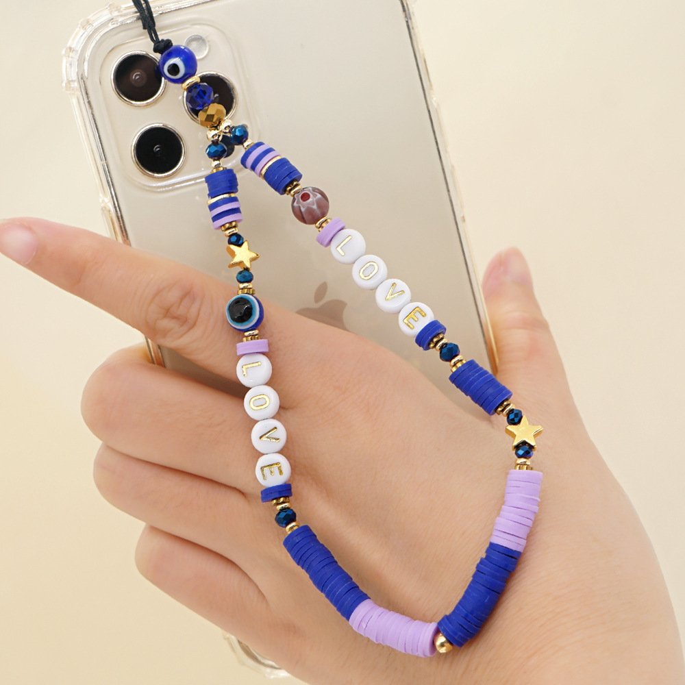 INS Fashion Pearls Colorful Bead Phone Chain for Girls Good Quality Boho Blue Eyes Beads Phone Strap for Women Jewelry