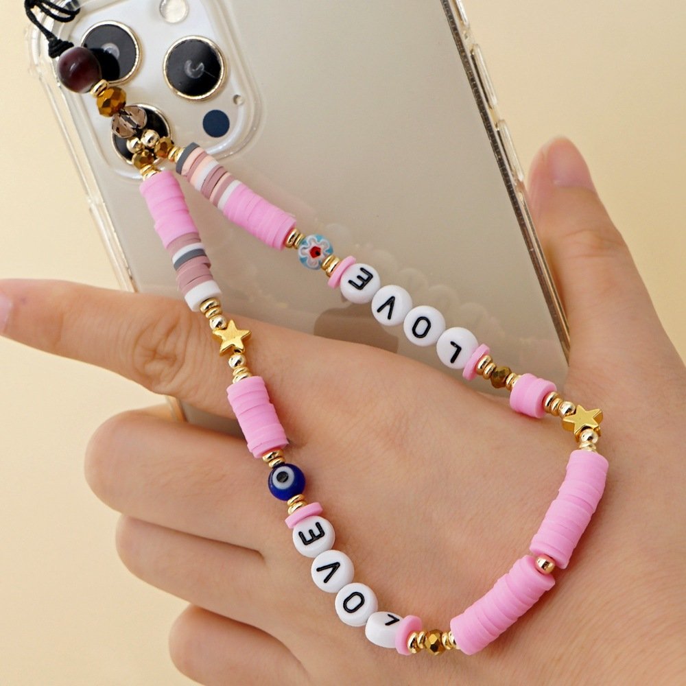 INS Fashion Pearls Colorful Bead Phone Chain for Girls Good Quality Boho Blue Eyes Beads Phone Strap for Women Jewelry