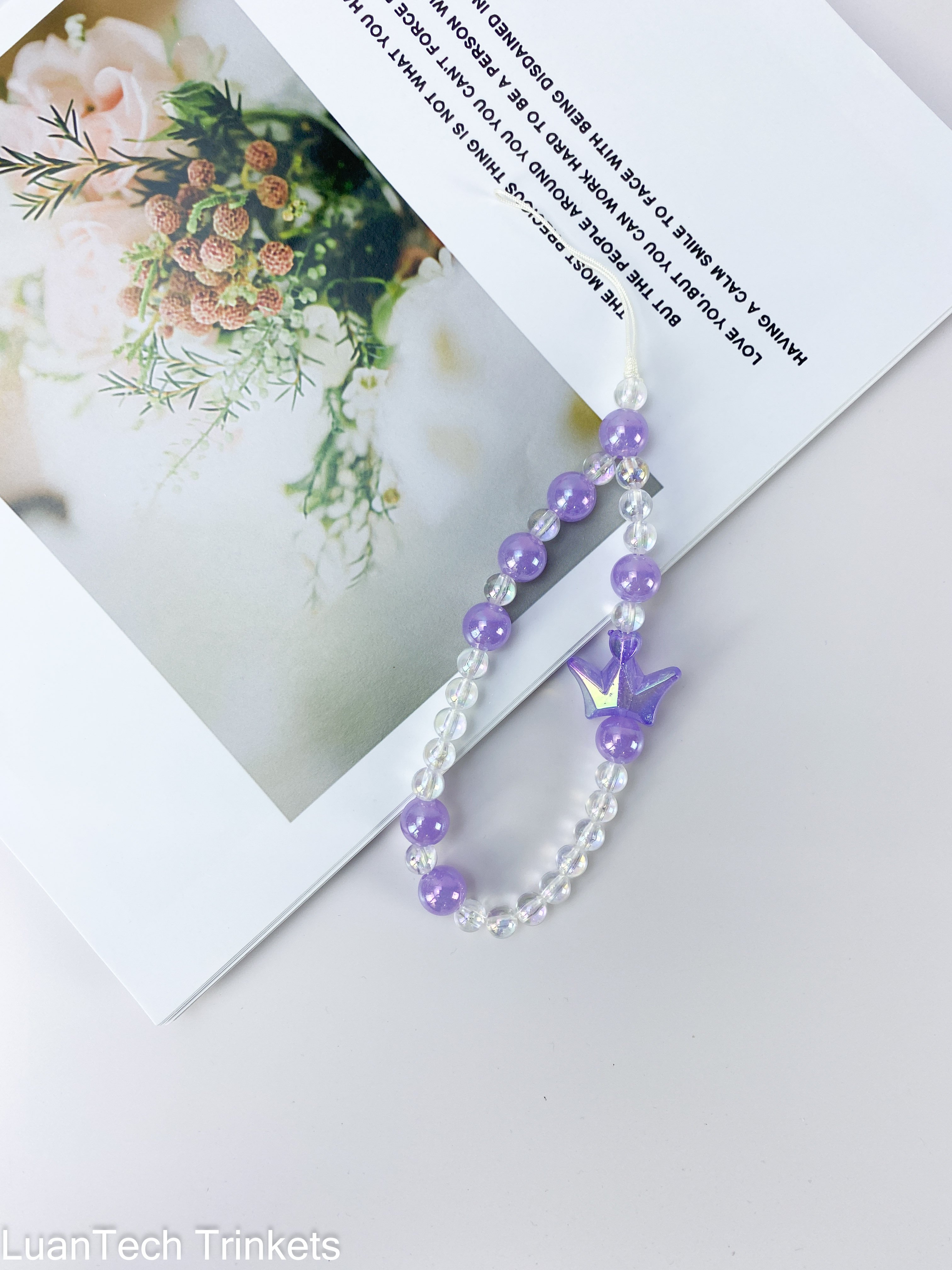 Dazzling Crown Phone Hanging Strap Beaded Phone Lanyard Wrist Strap Phone Charms Fixed Beads Pearl Chain