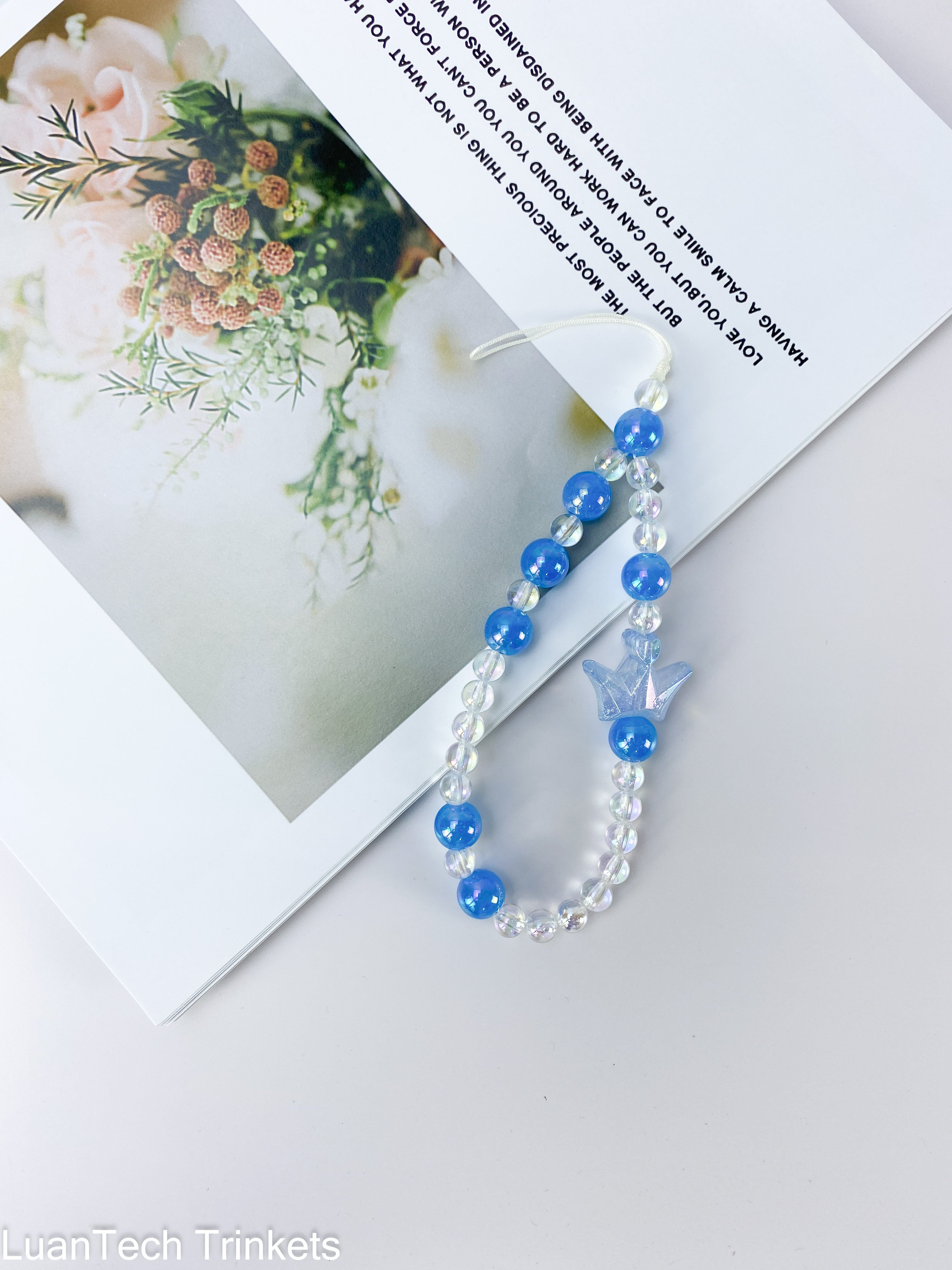 Dazzling Crown Phone Hanging Strap Beaded Phone Lanyard Wrist Strap Phone Charms Fixed Beads Pearl Chain