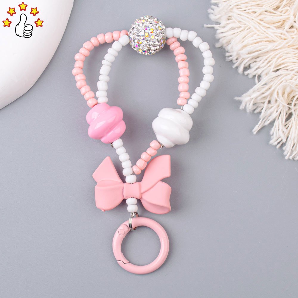 Fashion Charm Pearl Acrylic Cartoon Bead Key Chain Mobile Phone accessories Jewelry Girls Anti Lost Phone Chain