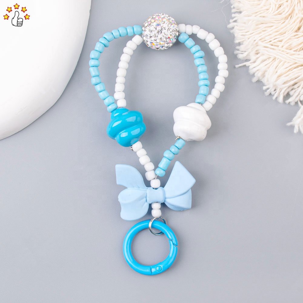 Fashion Charm Pearl Acrylic Cartoon Bead Key Chain Mobile Phone accessories Jewelry Girls Anti Lost Phone Chain
