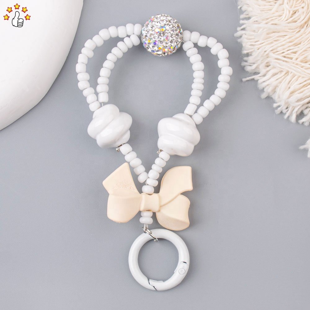 Fashion Charm Pearl Acrylic Cartoon Bead Key Chain Mobile Phone accessories Jewelry Girls Anti Lost Phone Chain