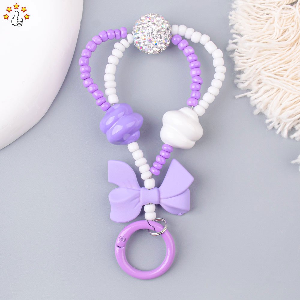 Fashion Charm Pearl Acrylic Cartoon Bead Key Chain Mobile Phone accessories Jewelry Girls Anti Lost Phone Chain
