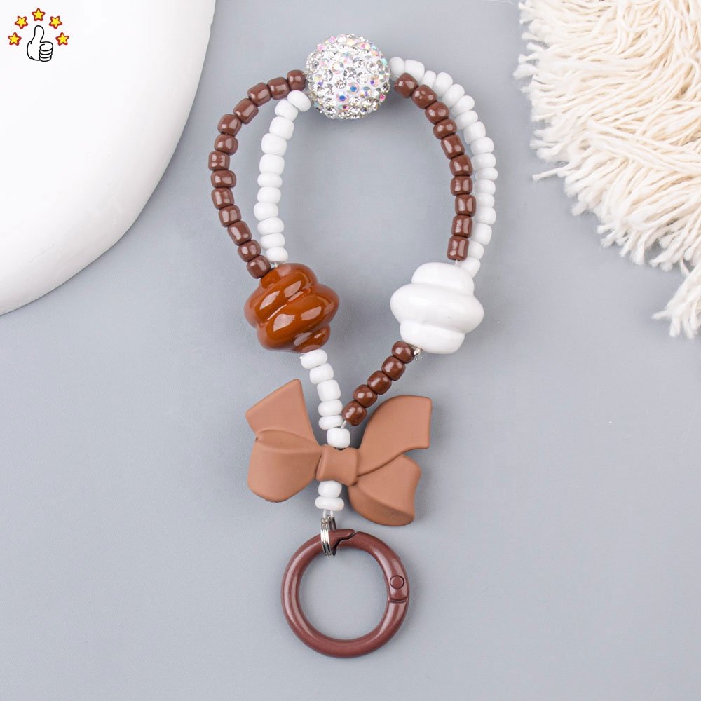 Fashion Charm Pearl Acrylic Cartoon Bead Key Chain Mobile Phone accessories Jewelry Girls Anti Lost Phone Chain