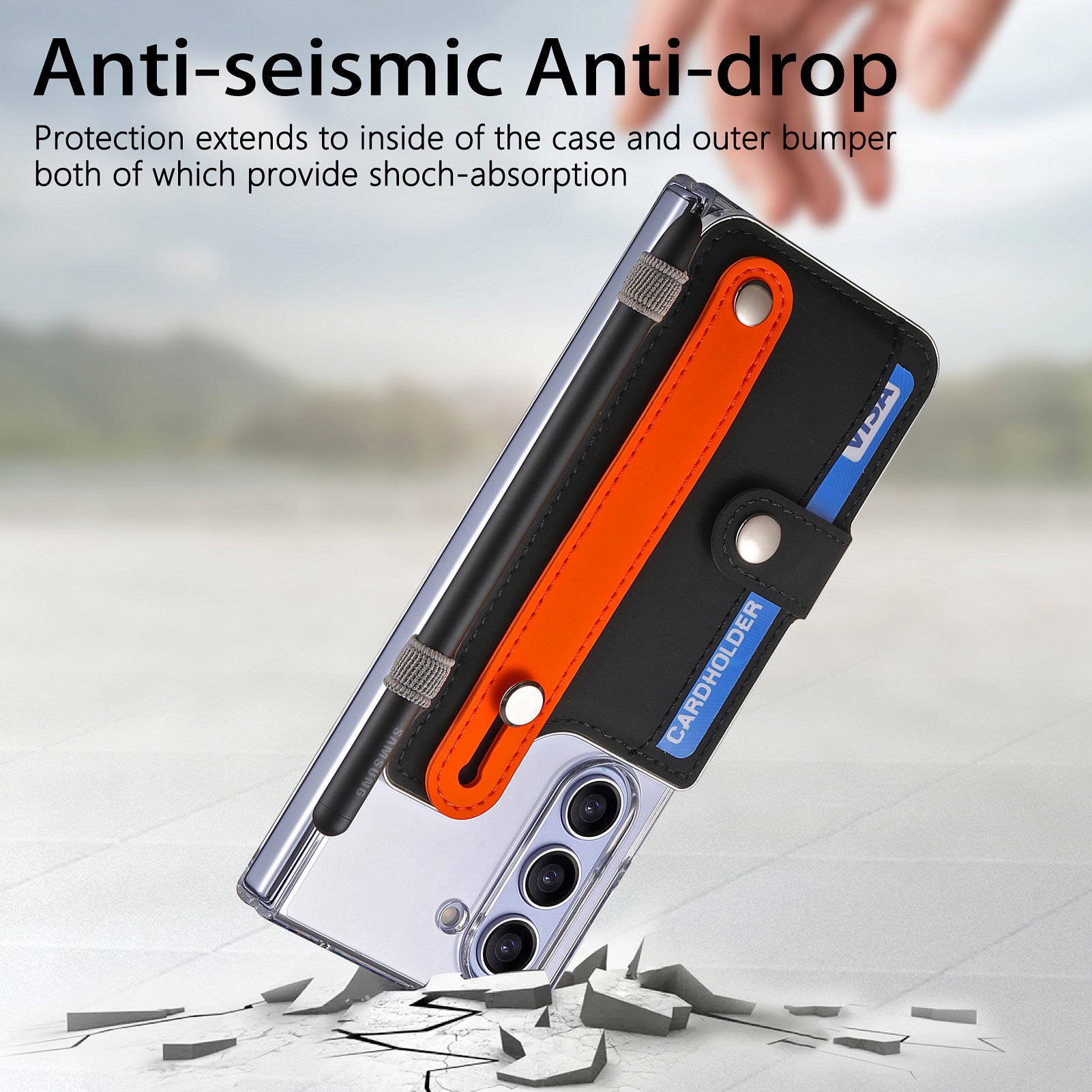New Model for Samsung Galaxy Z Fold 5 Wrist Strap Card Bag Mobile Phone Case Holder Card Fold 5 Protective Cover