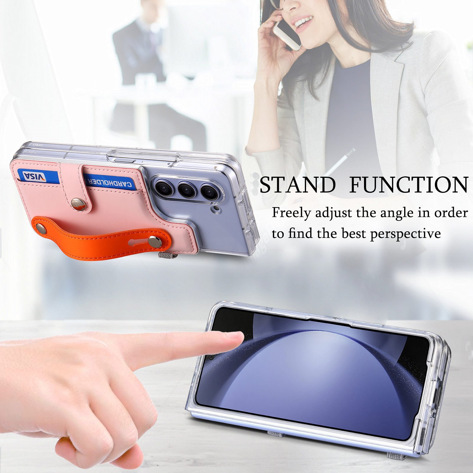 New Model for Samsung Galaxy Z Fold 5 Wrist Strap Card Bag Mobile Phone Case Holder Card Fold 5 Protective Cover