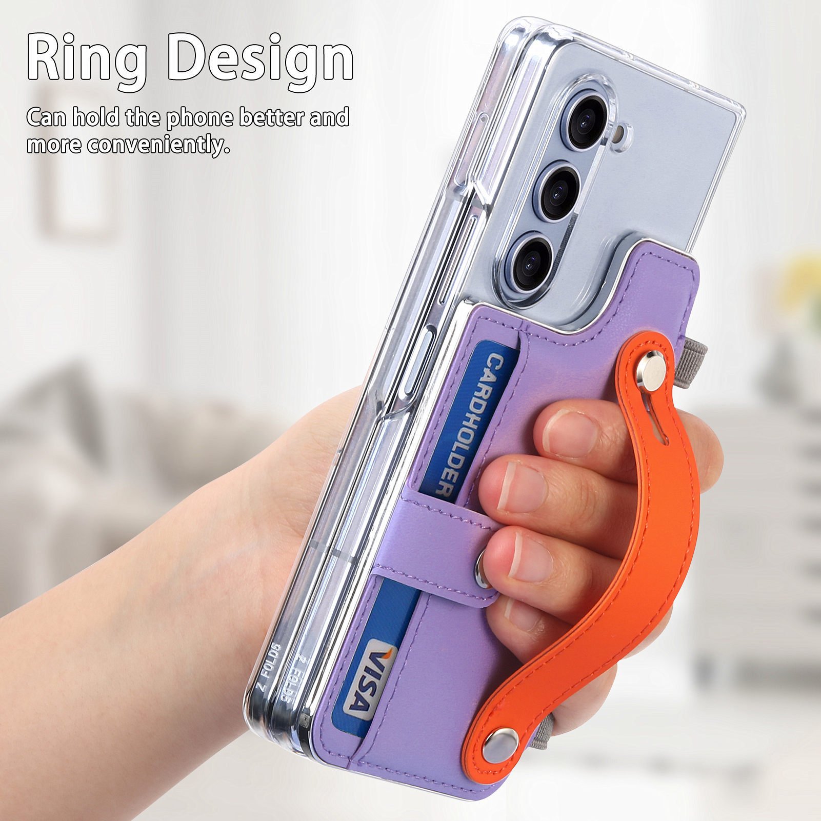 New Model for Samsung Galaxy Z Fold 5 Wrist Strap Card Bag Mobile Phone Case Holder Card Fold 5 Protective Cover