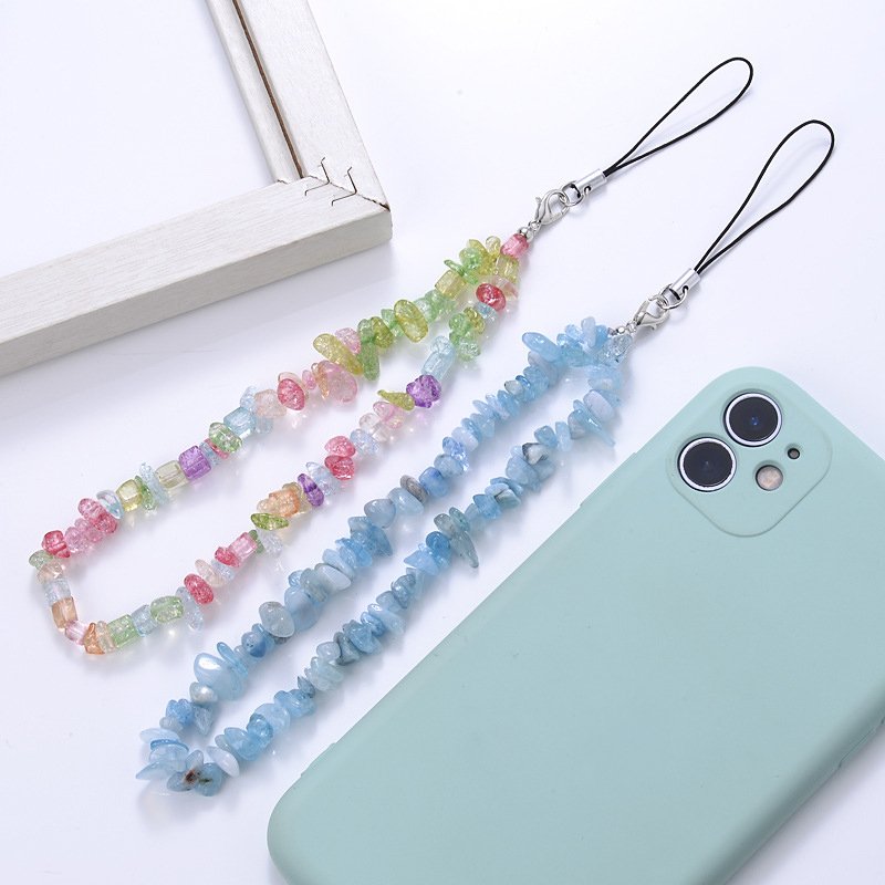 Beaded Mobile Phone Strap Chain Cell Phone Charm Handmade Ins Natural Stone Irregular Crystal Mobile Phone Pendant Women