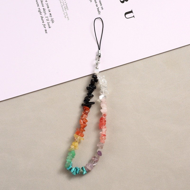 Beaded Mobile Phone Strap Chain Cell Phone Charm Handmade Ins Natural Stone Irregular Crystal Mobile Phone Pendant Women