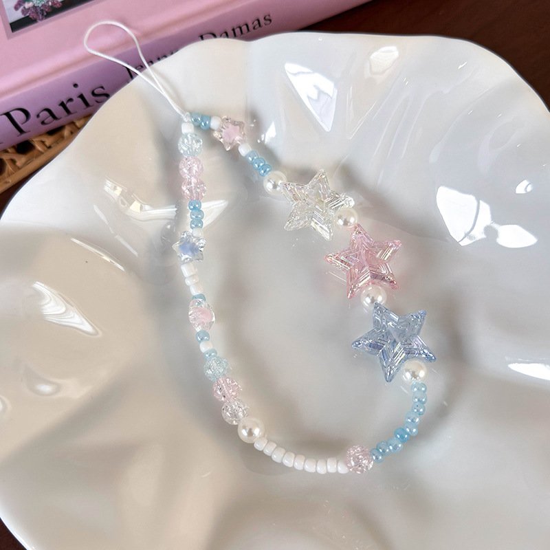 Hand Made Maiden Heart Blue Crystal Mobile Phone Straps Beaded Chain Universal Phone Case Chain Accessories