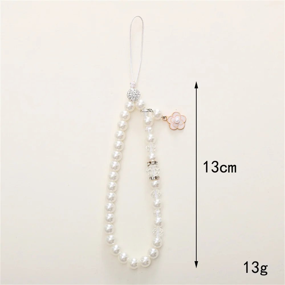 Light Luxury Pearl Mobile Phone Chain Small Flower Pendant Phone Lanyard Phone Shell Beaded Pendant Anti-drop Chain For