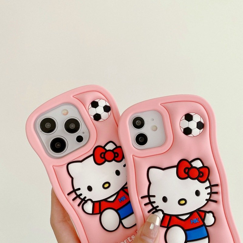 Cute Kitty 3D Silicone Mobile Phone Case For iPhone 16 15 14 13 12 11 Pro max soccer Cat custom Cartoon Shockproof Back Cover