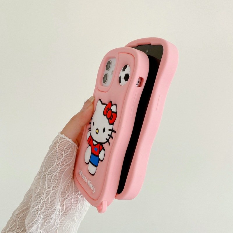 Cute Kitty 3D Silicone Mobile Phone Case For iPhone 16 15 14 13 12 11 Pro max soccer Cat custom Cartoon Shockproof Back Cover