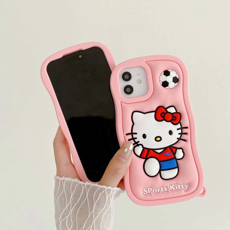 Cute Kitty 3D Silicone Mobile Phone Case For iPhone 16 15 14 13 12 11 Pro max soccer Cat custom Cartoon Shockproof Back Cover