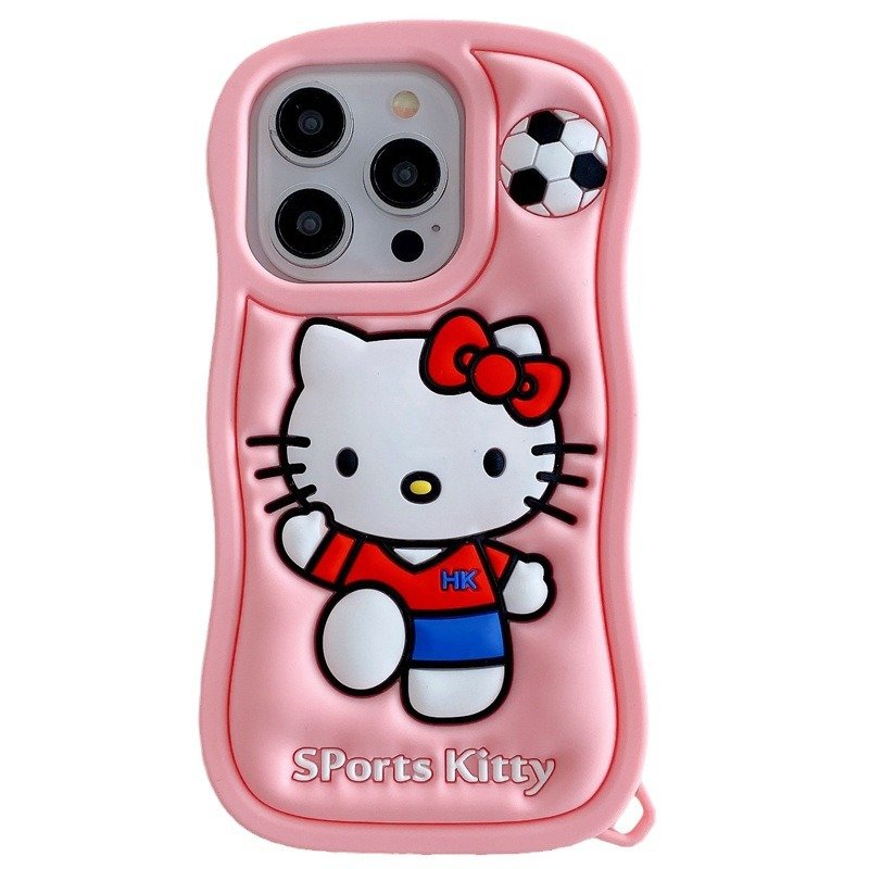 Cute Kitty 3D Silicone Mobile Phone Case For iPhone 16 15 14 13 12 11 Pro max soccer Cat custom Cartoon Shockproof Back Cover