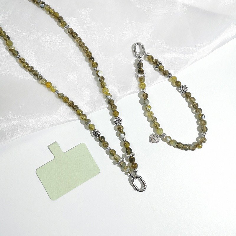 Colorful Green Acrylic Beaded Mobile Phone Hanging Chain Necklaces Long Crossbody Strap Cell Phone Lanyard Set Accessories