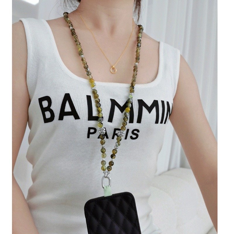 Colorful Green Acrylic Beaded Mobile Phone Hanging Chain Necklaces Long Crossbody Strap Cell Phone Lanyard Set Accessories