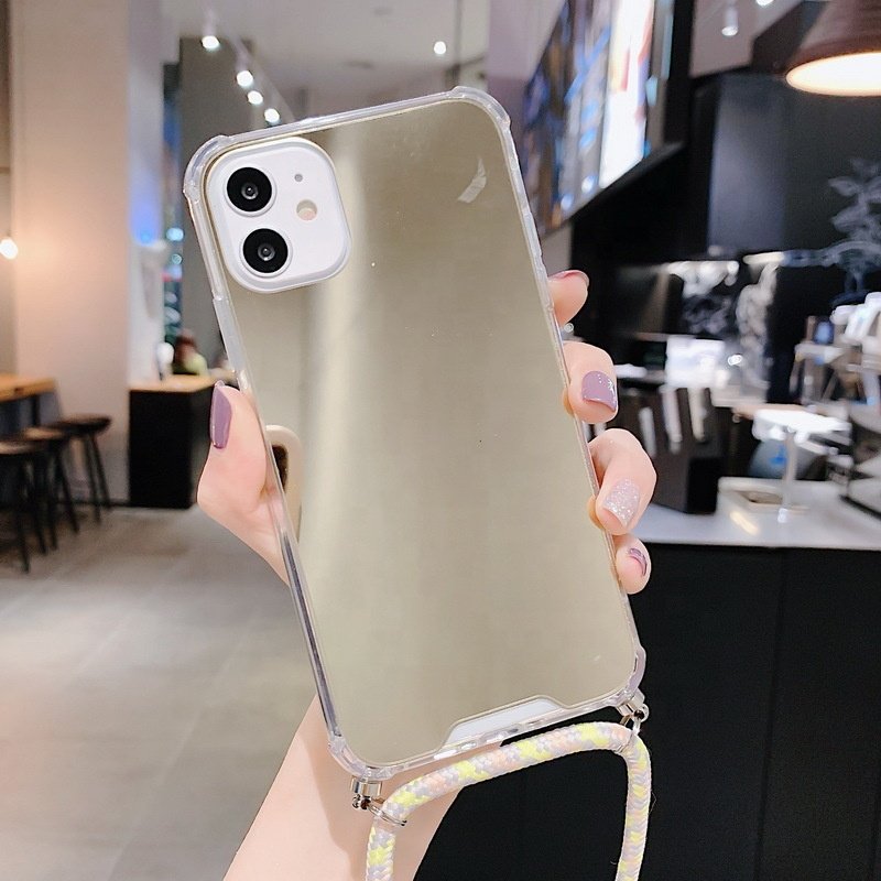 2024 High Quality impact Lanyard Mirror Case Wholesale Blank TPU+PC case for 12 13 14 15 15plus Iphone 15 pro max 16 16promax