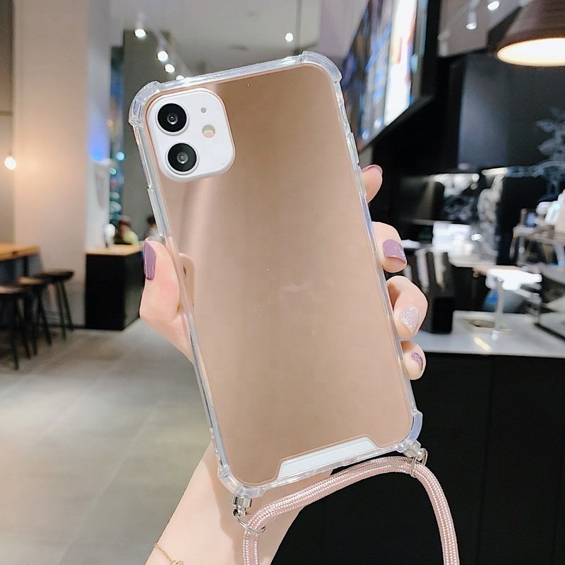 2024 High Quality impact Lanyard Mirror Case Wholesale Blank TPU+PC case for 12 13 14 15 15plus Iphone 15 pro max 16 16promax