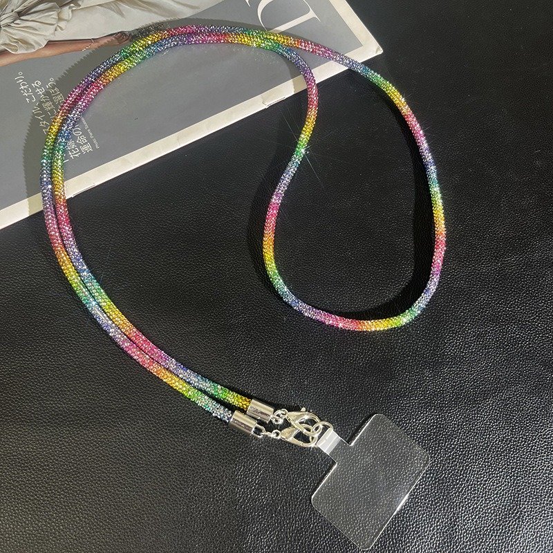 6mm Shinny Diamond Phone Strap Crystal Mobile Phone Chain 136cm Cellphone Necklace Phone Lanyard Patch