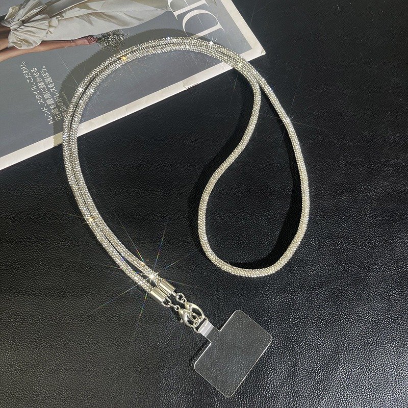 6mm Shinny Diamond Phone Strap Crystal Mobile Phone Chain 136cm Cellphone Necklace Phone Lanyard Patch