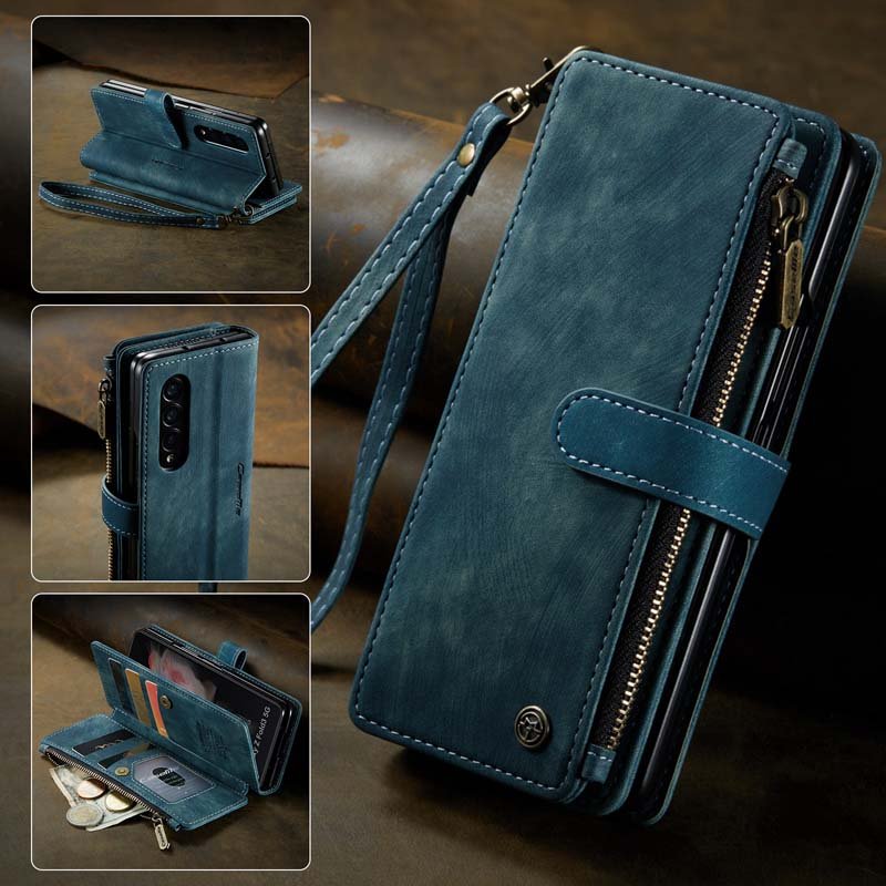Nice Multi-Functional Wallet Retro Leather Case Kickstand Card Slots Zipper Pocket Phone Bags For Samsung Galaxy S22 Plus Ultra