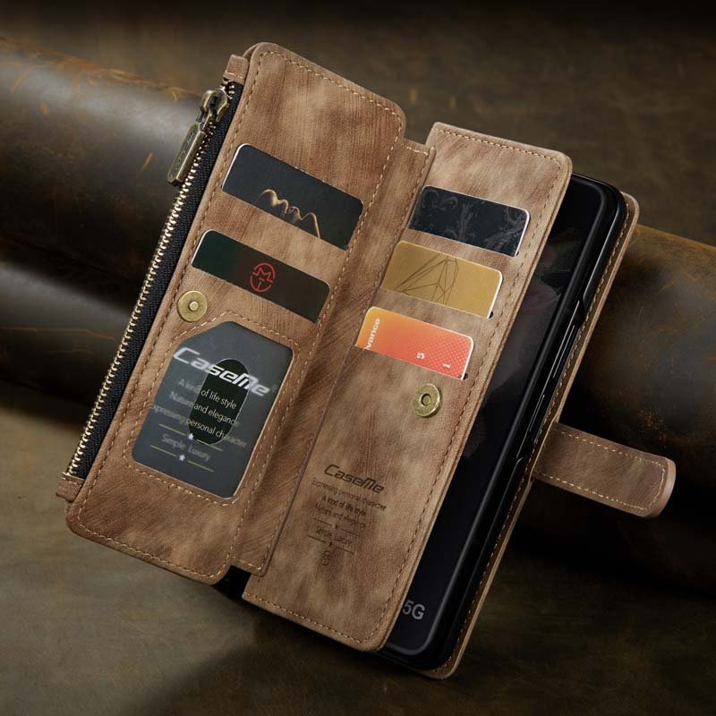 Nice Multi-Functional Wallet Retro Leather Case Kickstand Card Slots Zipper Pocket Phone Bags For Samsung Galaxy S22 Plus Ultra