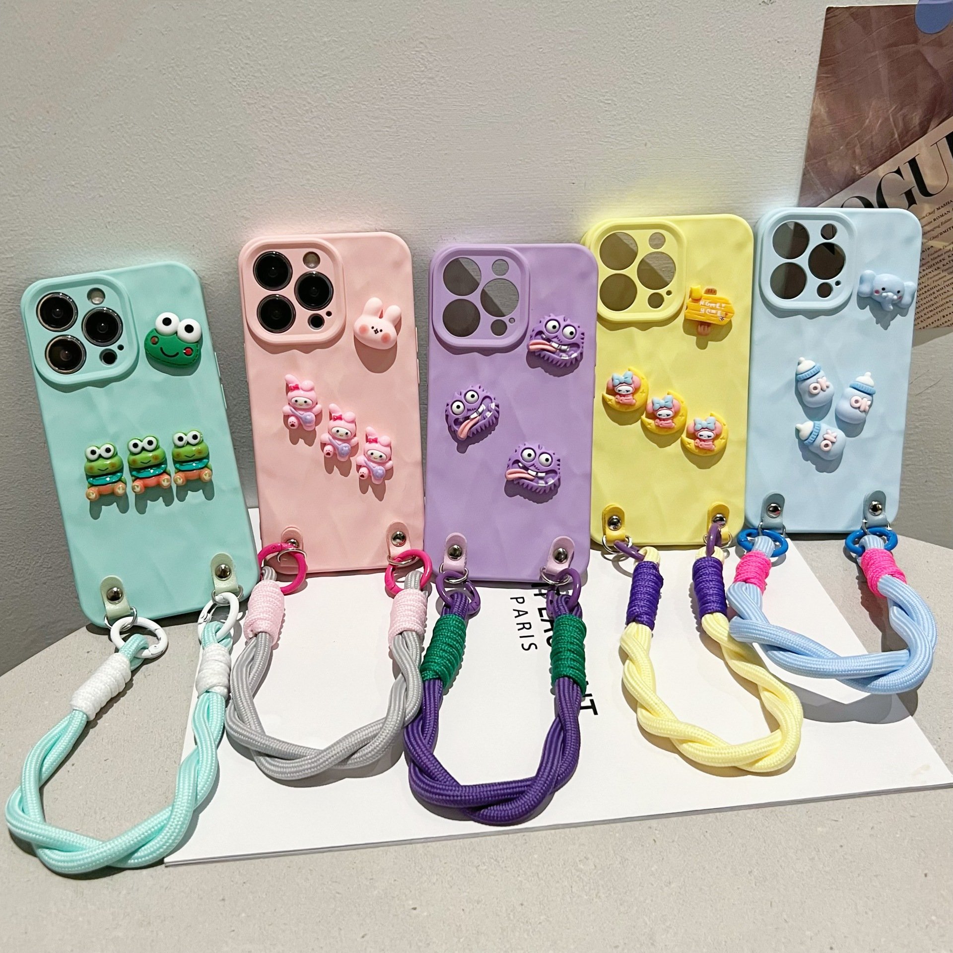 Cute Rabbit Toy Melody Silicone Mobile Phone Case For iPhone 16 15 14 13 Pro max Strap DIY sling cartoon Shockproof Back cover