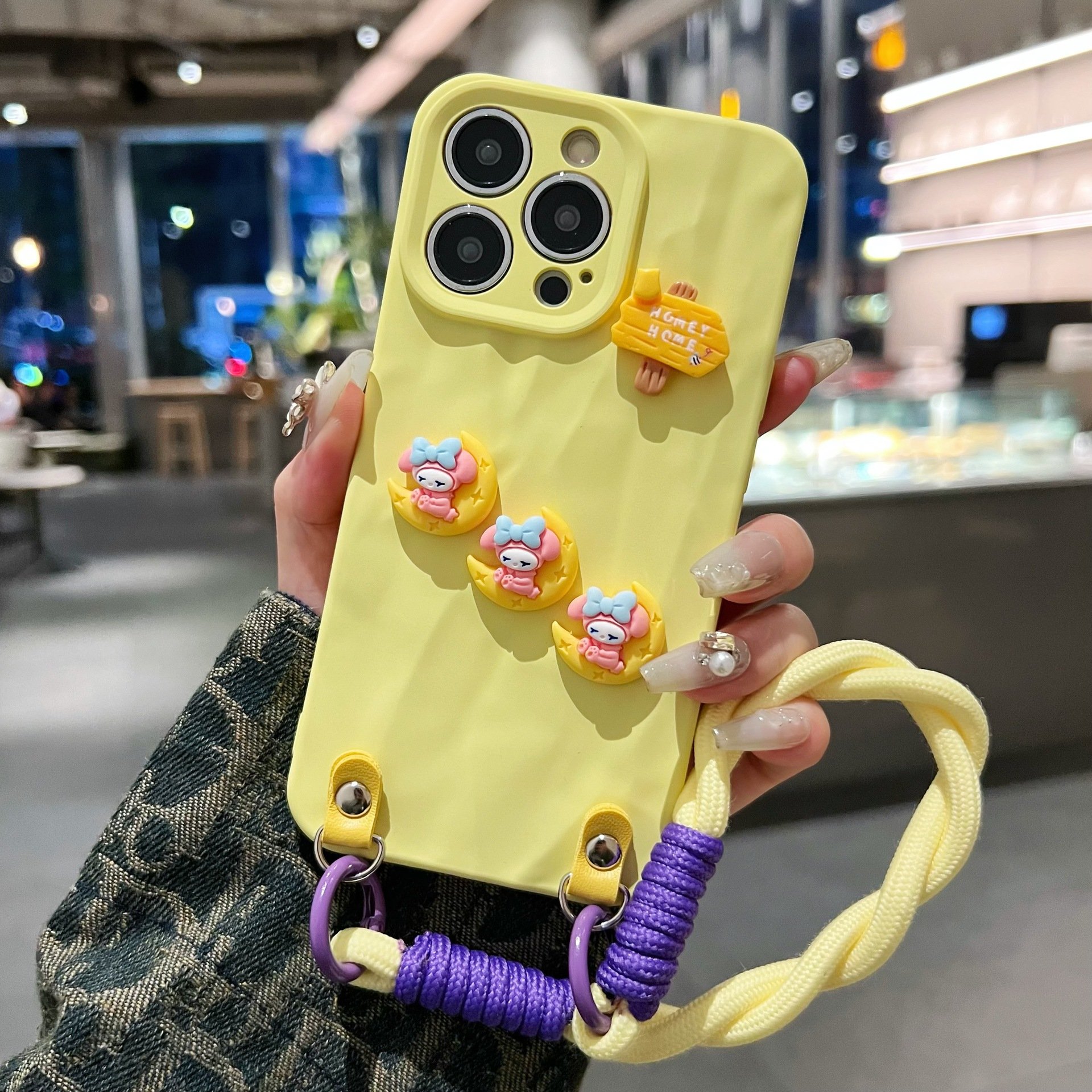 Cute Rabbit Toy Melody Silicone Mobile Phone Case For iPhone 16 15 14 13 Pro max Strap DIY sling cartoon Shockproof Back cover