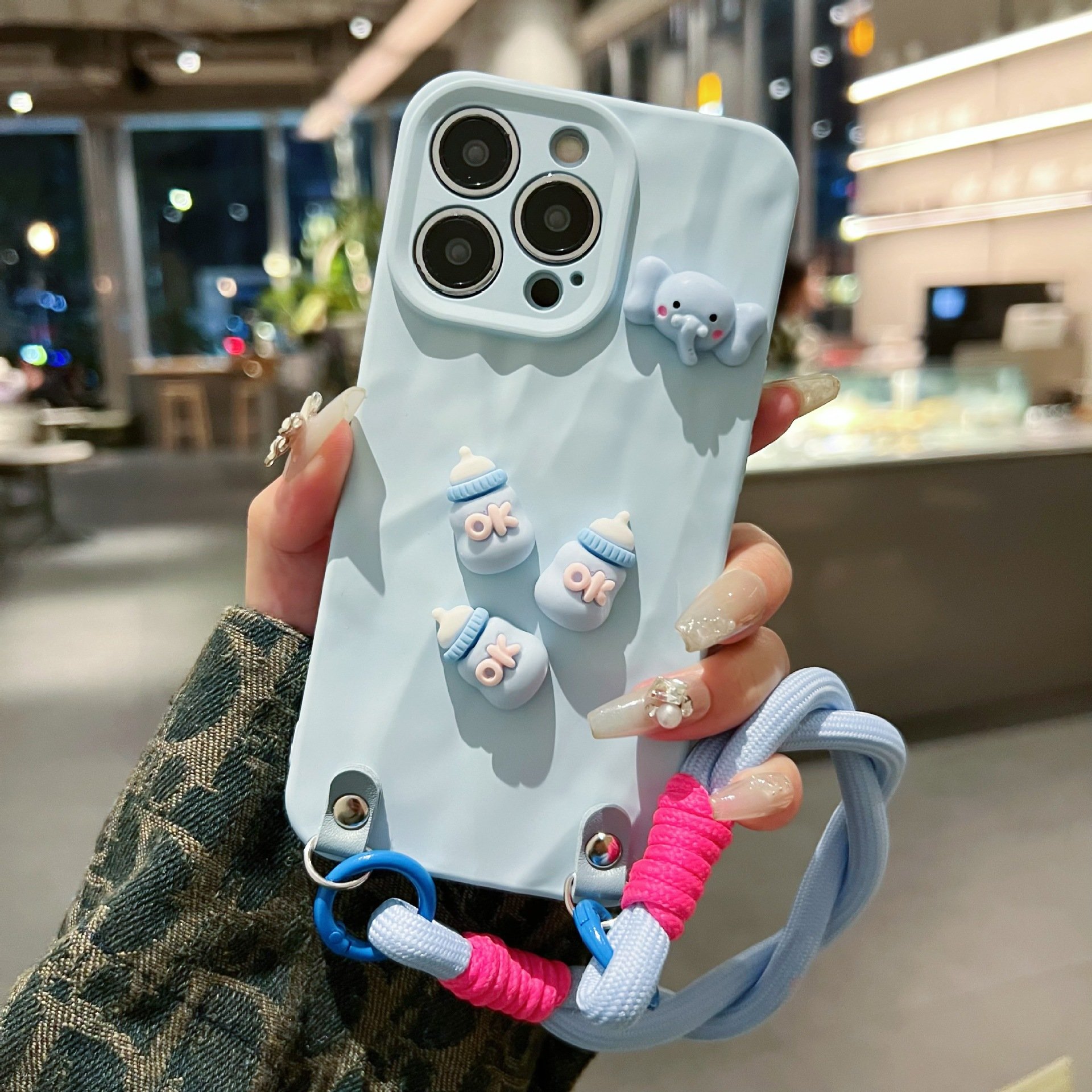 Cute Rabbit Toy Melody Silicone Mobile Phone Case For iPhone 16 15 14 13 Pro max Strap DIY sling cartoon Shockproof Back cover
