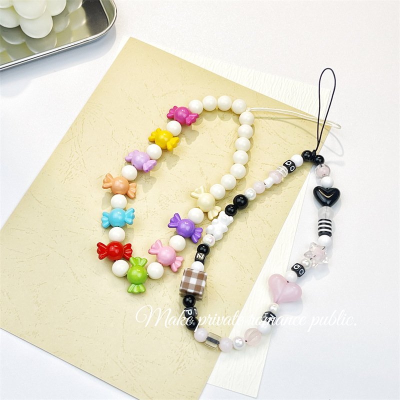 New butterfly color hand-beaded love mobile phone pendant lanyard mobile phone chain