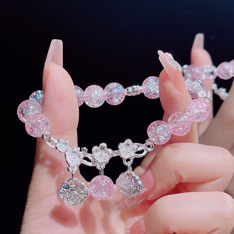 Natural Crystal Fashion Women Jewelry Colorful Charms Glass Crack Jade Beaded Flower Butterfly Charm Bracelets For Girl
