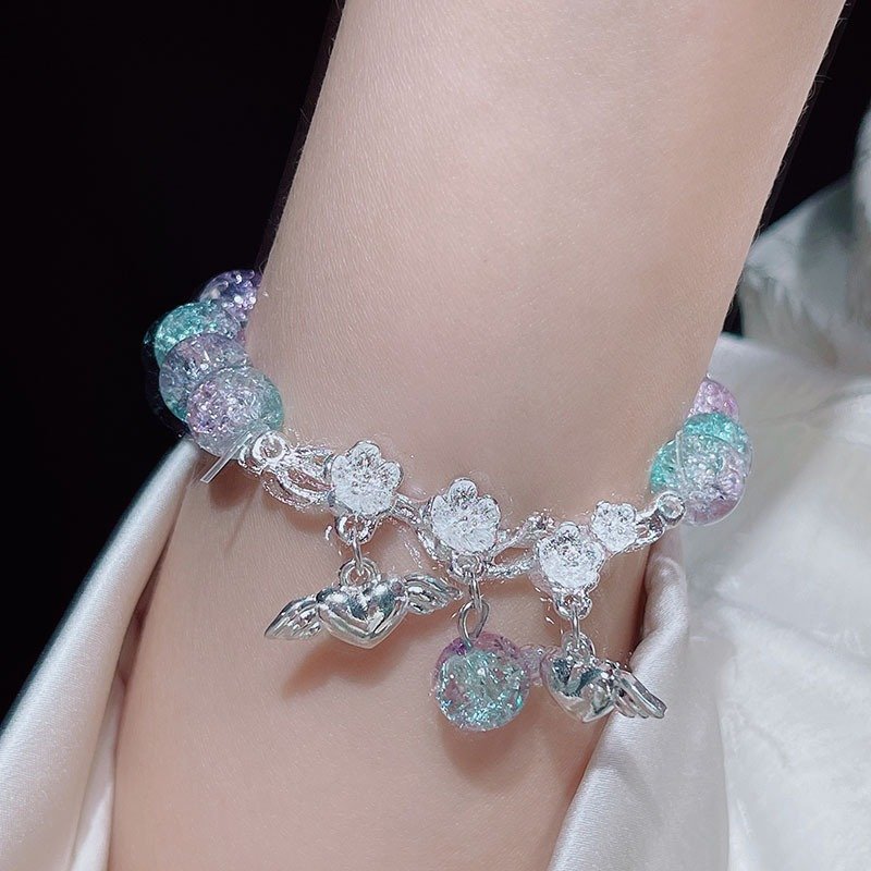 Natural Crystal Fashion Women Jewelry Colorful Charms Glass Crack Jade Beaded Flower Butterfly Charm Bracelets For Girl