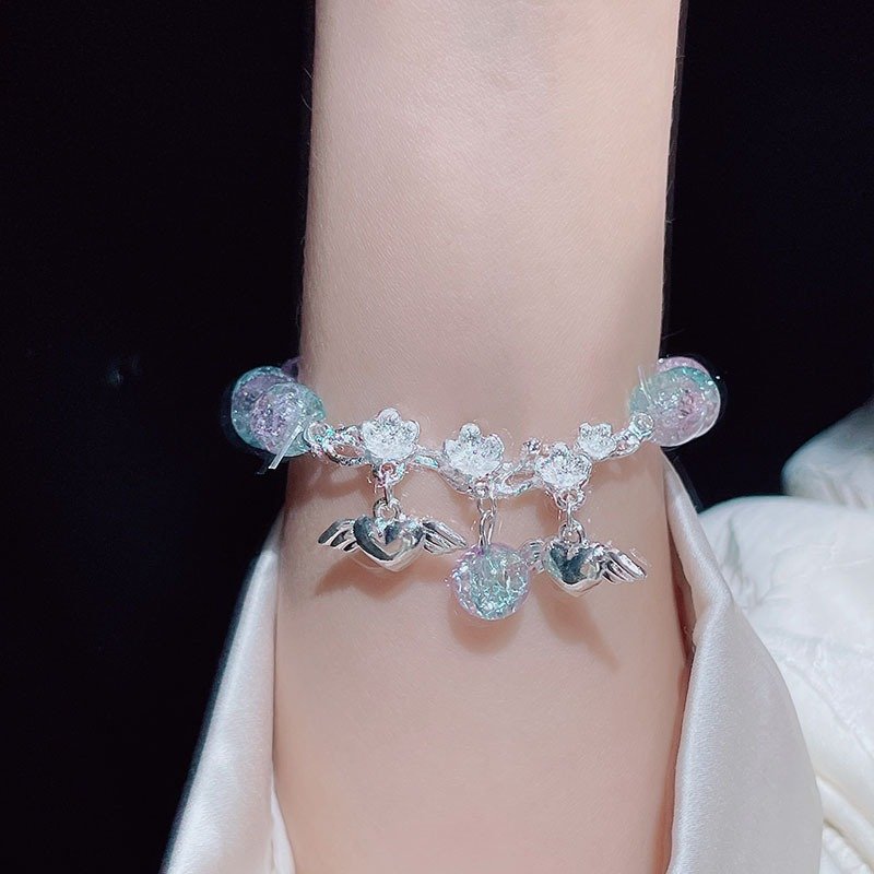 Natural Crystal Fashion Women Jewelry Colorful Charms Glass Crack Jade Beaded Flower Butterfly Charm Bracelets For Girl