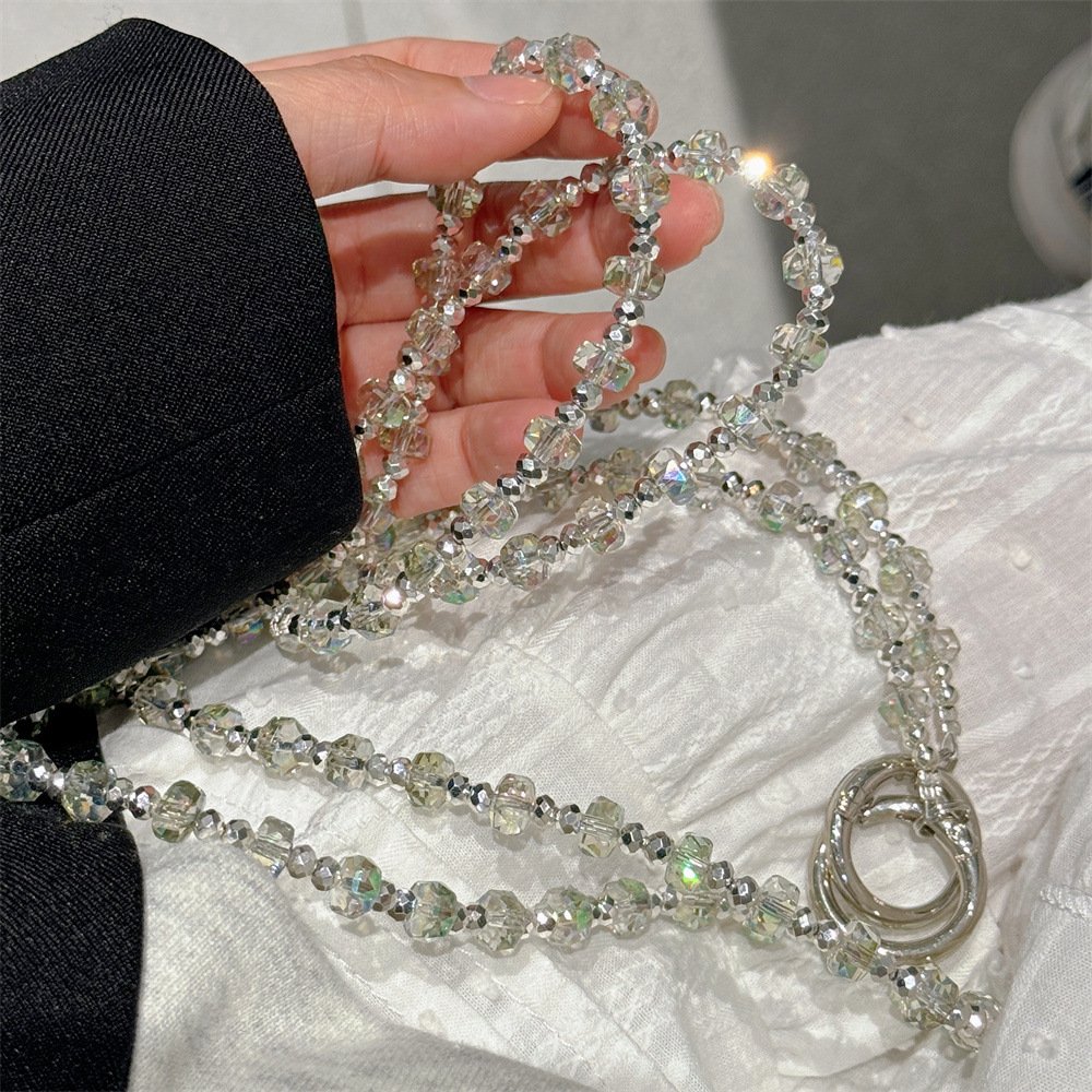 Crossbody Chain Rhinestone Bling Crystal Lanyard Badge ID Card Holder Neck Strap Clip Mobile Phone Charm Hanging Rope Key Holder