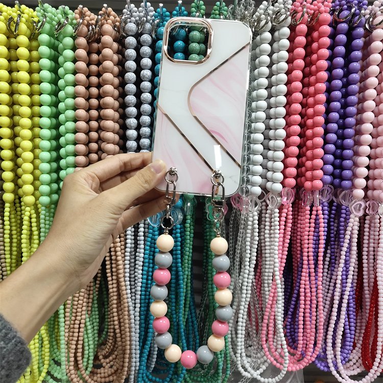 2022 Newest Custom Glitter Girl Bead Mobile Phone Bag Case Wrist Beaded Strap , Fashion Handbag Beads Pearl Hand Straps Chain