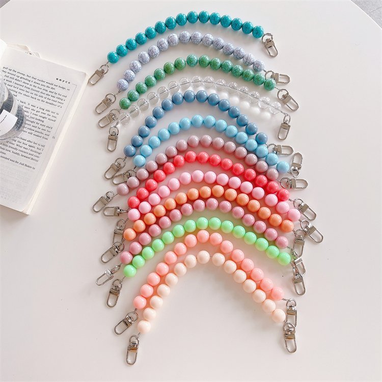 2022 Newest Custom Glitter Girl Bead Mobile Phone Bag Case Wrist Beaded Strap , Fashion Handbag Beads Pearl Hand Straps Chain