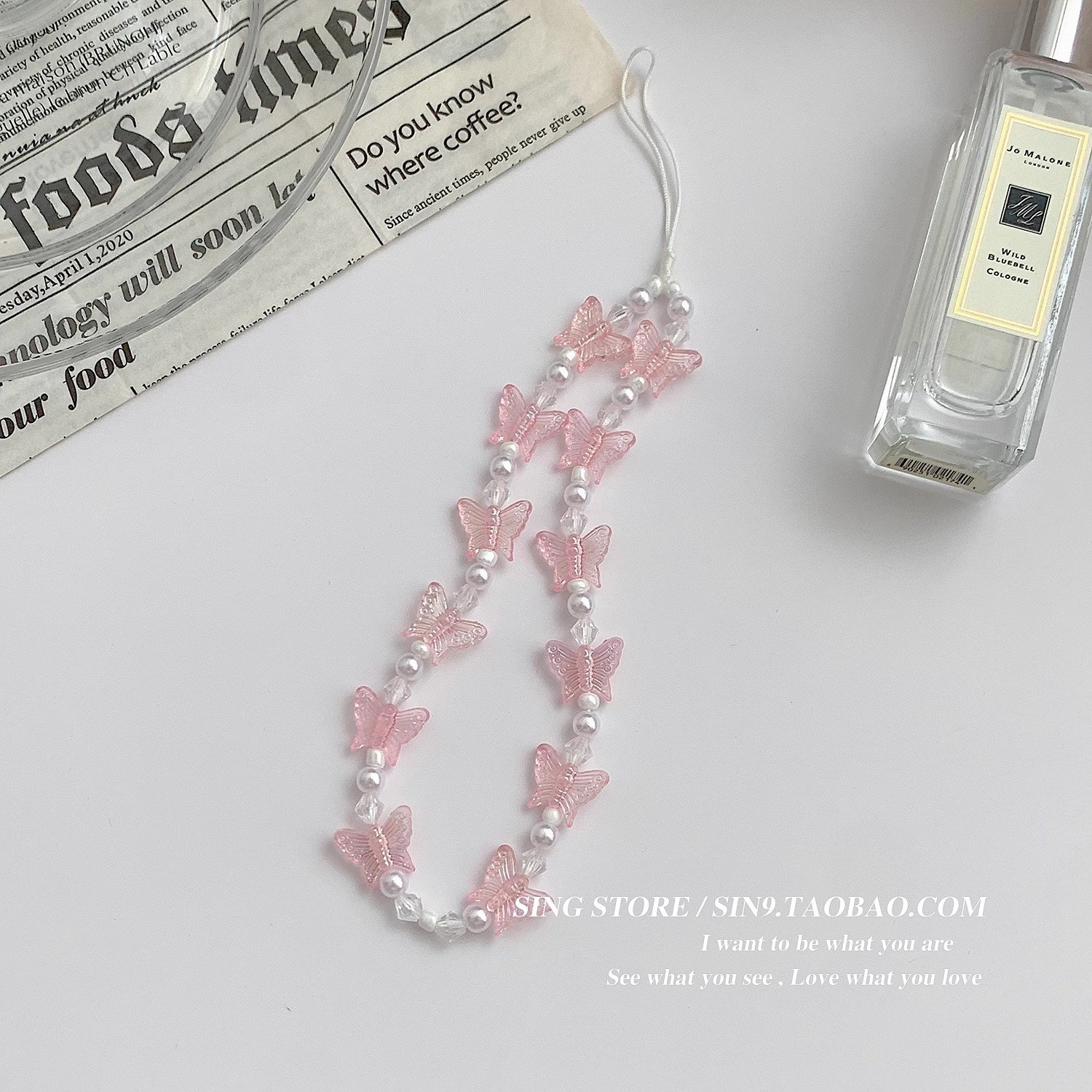 Custom color Dream Butterfly phone chain Short beaded chain girl wrist pendant chain phone lanyard