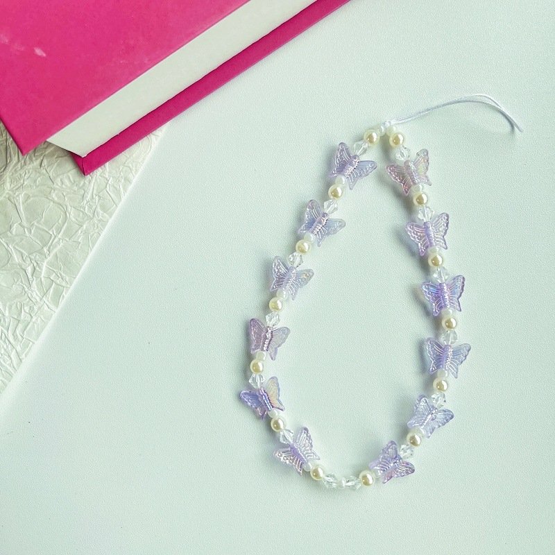 Custom color Dream Butterfly phone chain Short beaded chain girl wrist pendant chain phone lanyard