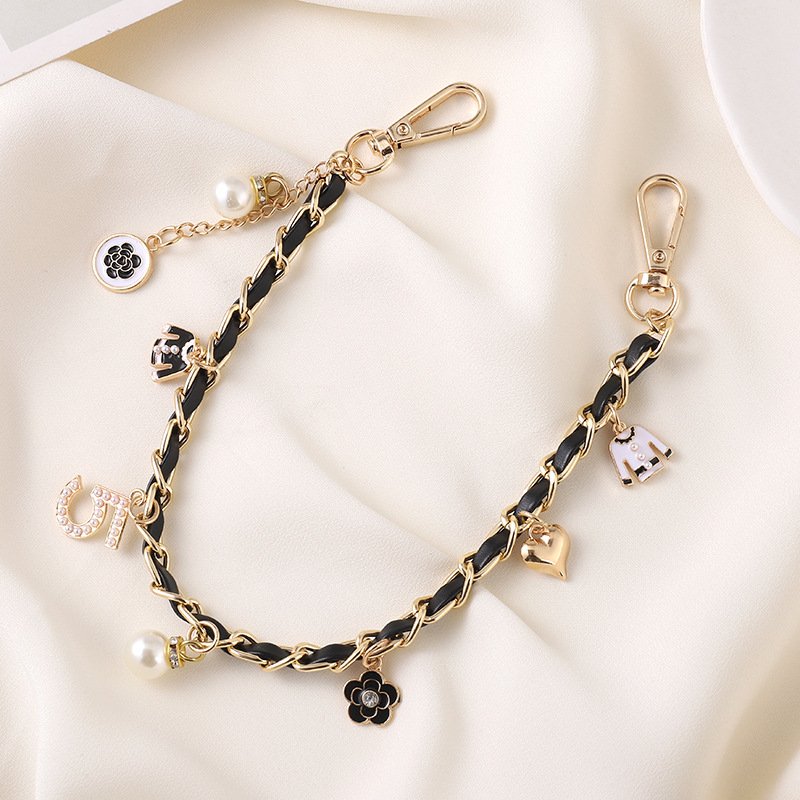 Lilangda Phone Strap Anti-lost Luxury Lanyard Phone Pearl Charm Holder Mobile Accessories Cord Chain Black Color for All Phone