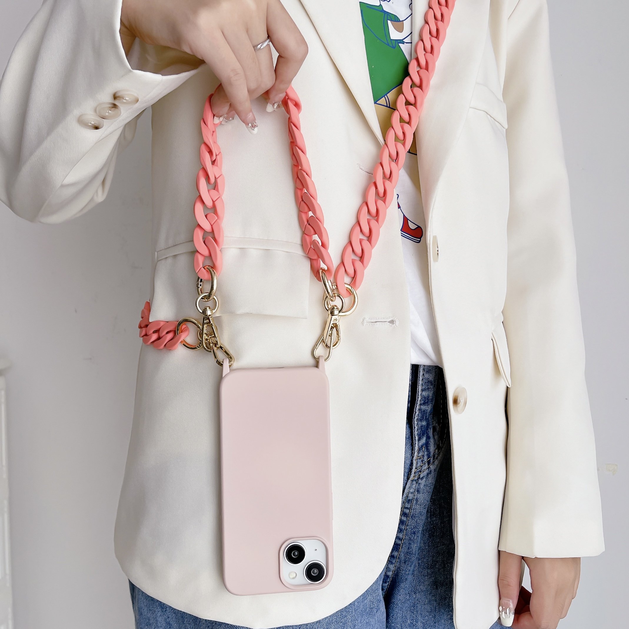 Hot Long Acrylic Chain For Mobile Phone Case Crossbody Necklace Custom LOGO Cellphone Strap Lanyard Phone Holder Chain 120cm