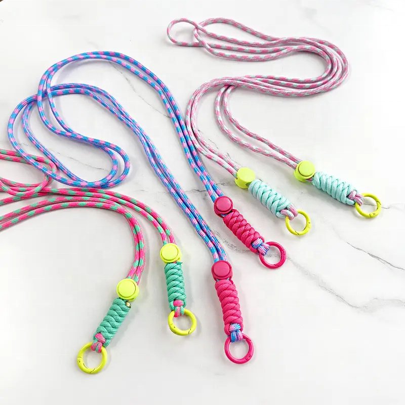 2024 Hot selling Customized High Quality Anti Loss 6MM Colorful Woven Adjustable Phone Lace Neckband Woven Lanyard