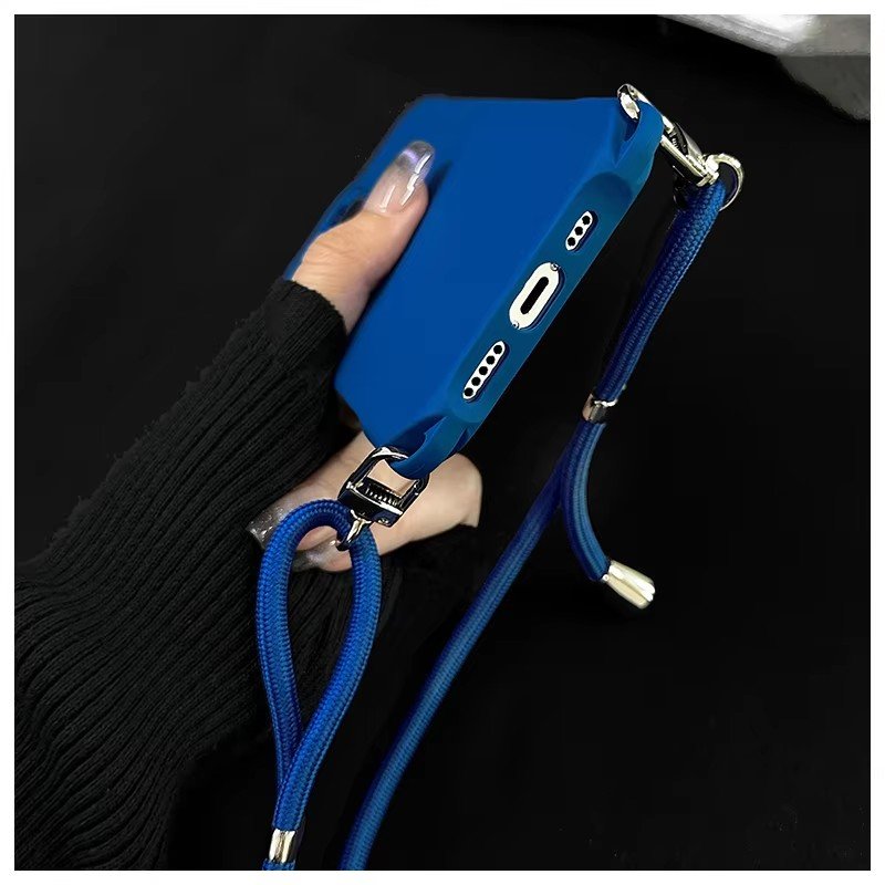 Solid Color Phone Cover For iPhone 7/8/SE/XR/Xs Max/11/12/13/14/15/16/SE4 With Hole Case Suitable For Strap/Cord/Lanyard/Chain