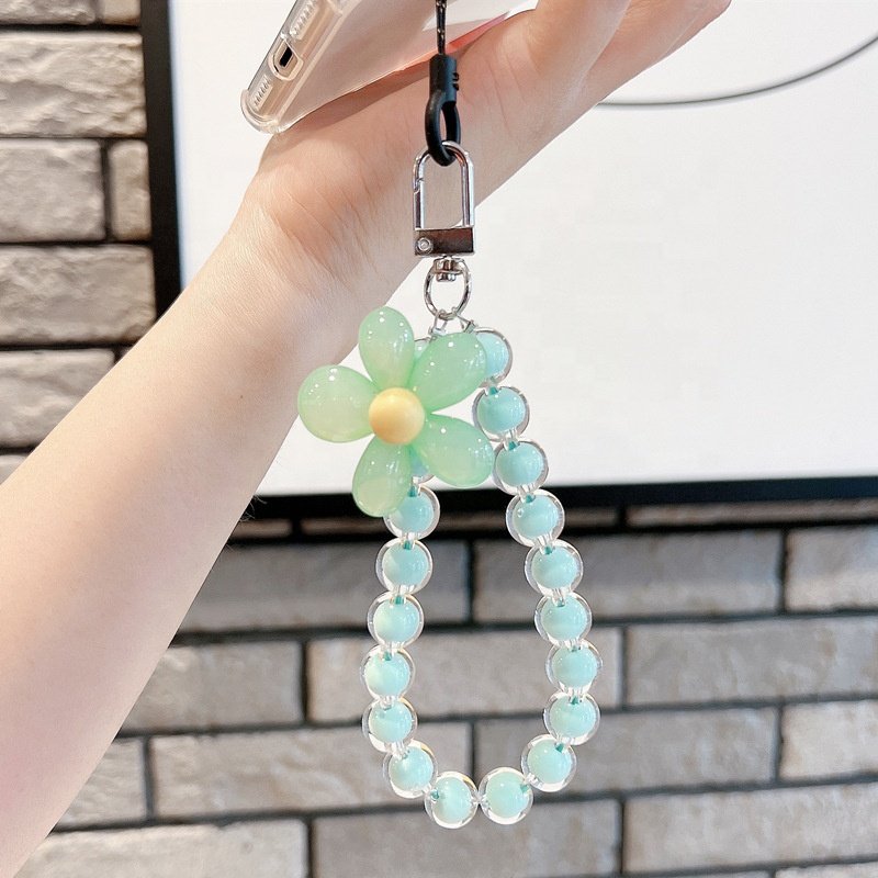 Phone Wrist Strap With Clear Beads Cell Phones Lanyard with Tether Tab Hands-Free Straps For Women Girls