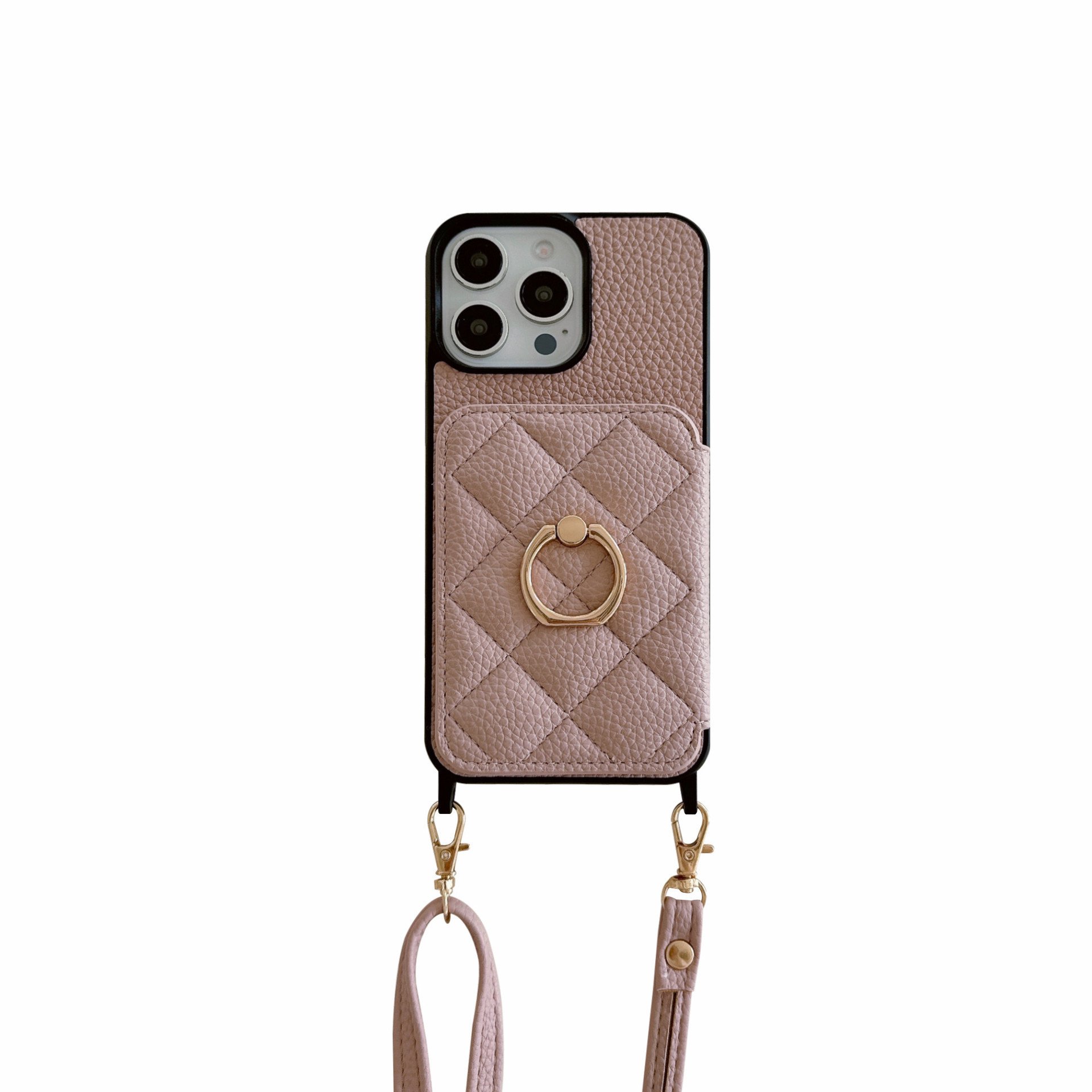 Integrated Diamond Ring card Crossbody mirror holster case for iPhone 16 15 14 13 12 11pro max trending card holder phone cover