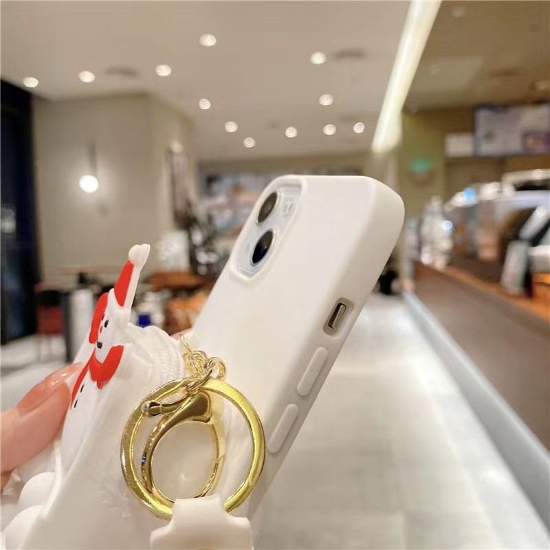 Hot sale cute cartoon Christmas Phone Case For Iphone 11 13 Pro Max With Card Bag Christmas Gift Phone Case for iPhone 14