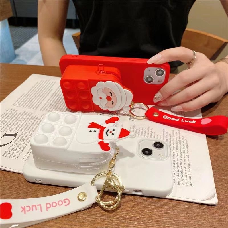 Hot sale cute cartoon Christmas Phone Case For Iphone 11 13 Pro Max With Card Bag Christmas Gift Phone Case for iPhone 14