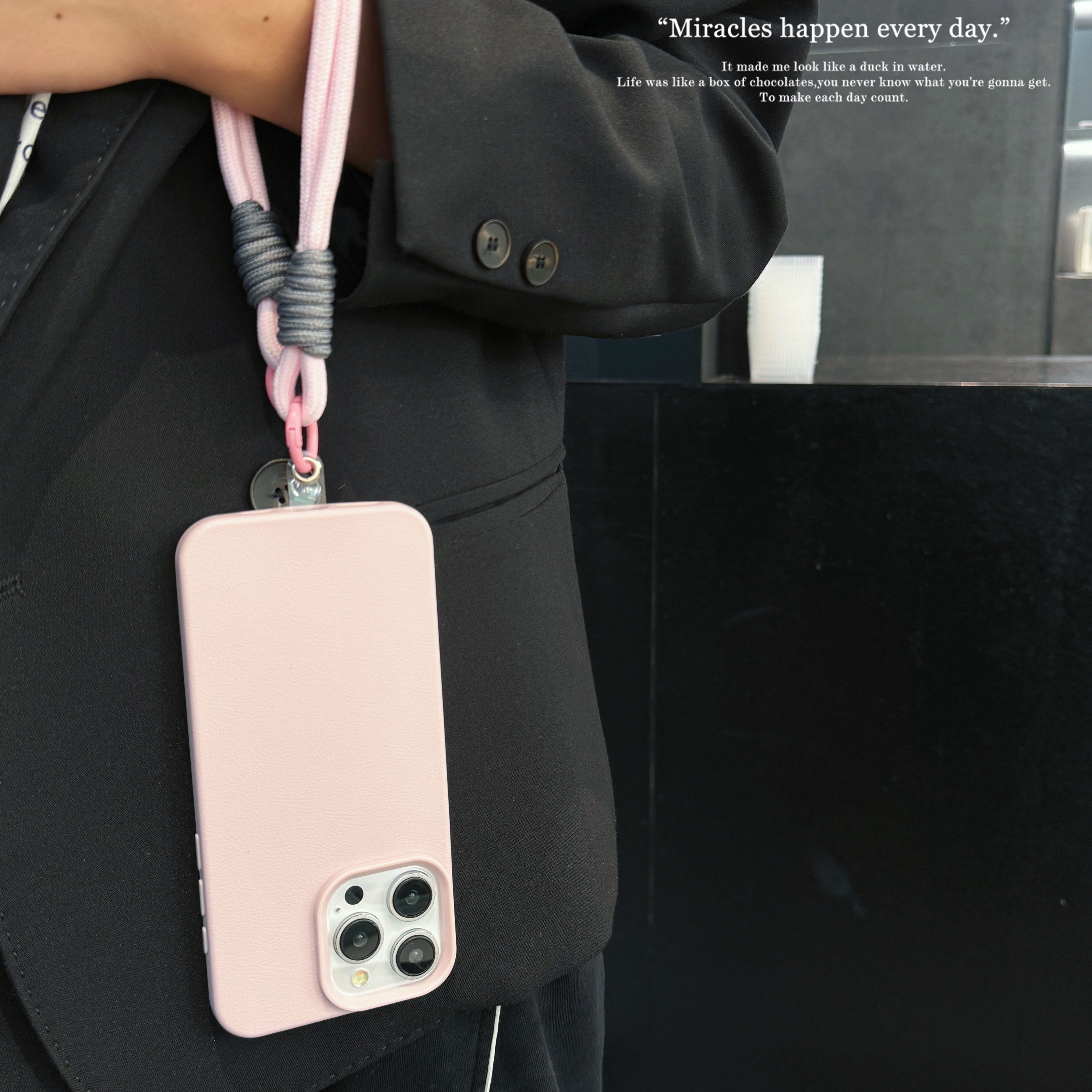USLION Lychee pattern + Strap Style Mobile Phone Case Phone Cover TPU Material Cell Phone Back Protective Case